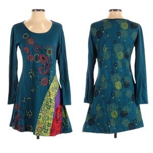 LUNIEVA Embroidered Floral Boho Lagenlook Tunic Top S